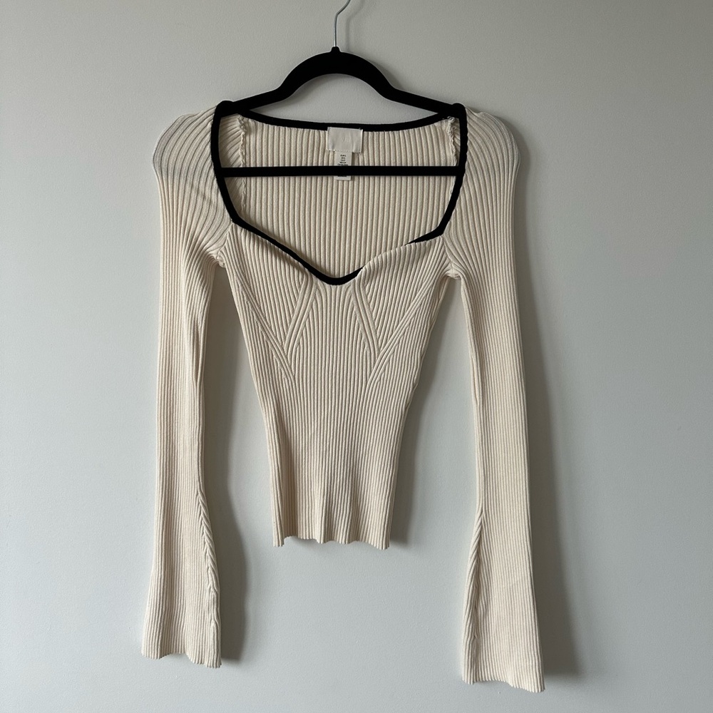 h&m cream and black rib knit corset sweater